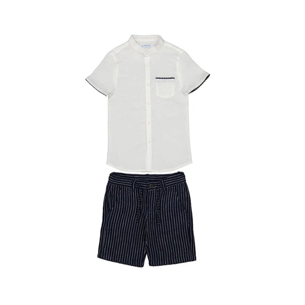 Size 9 Boys Mayoral White and Navy Kids Button Down Set
